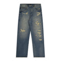Mid Indigo Repair Destroy Baggy Fit Jeans