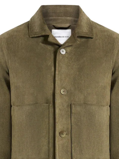 Manière De Voir Michel suede-effect revere-collar green jacket