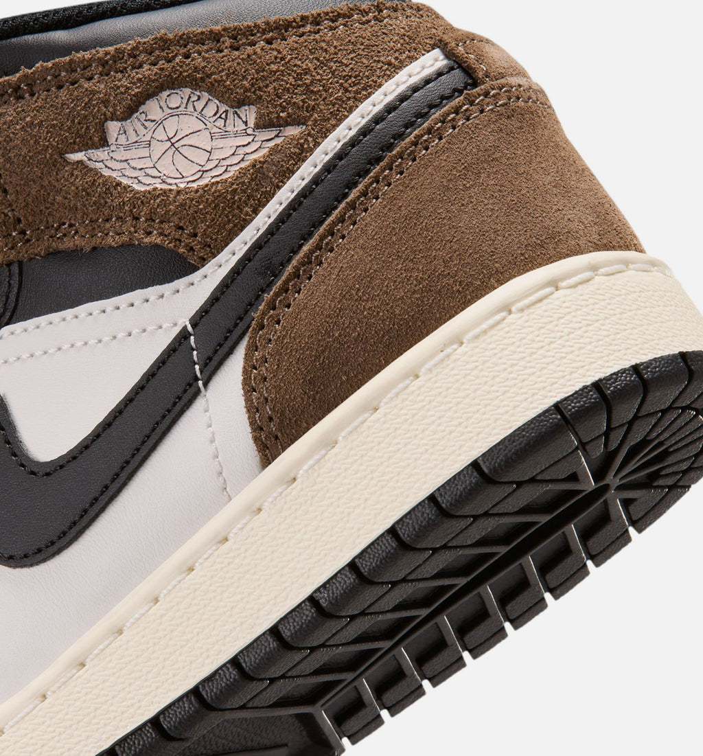 Air Jordan 1 Mid Grade School Sneakers - Black / Phantom / Light Brown / University Red