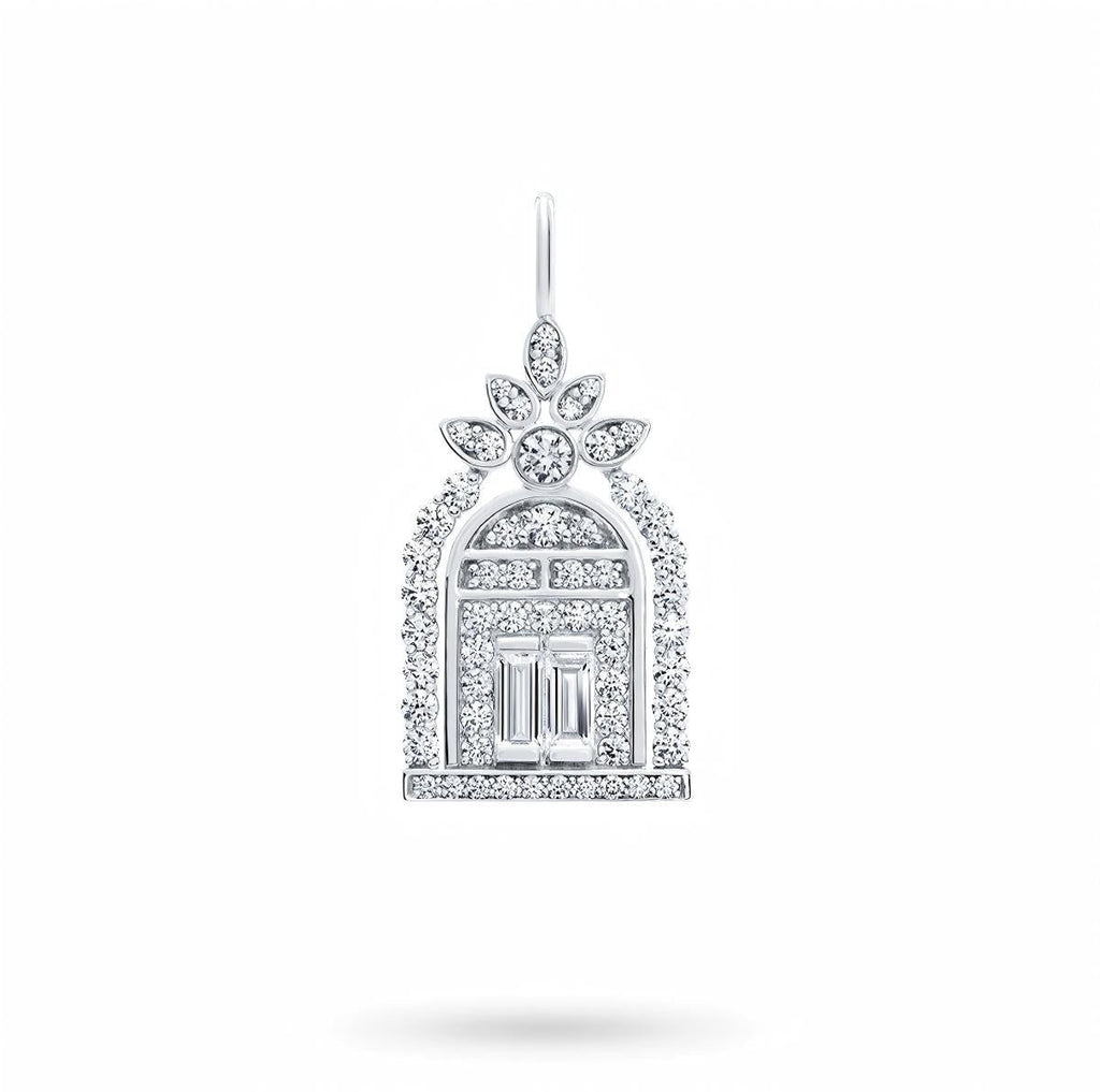 Harry Winston Style Gate of Fortune Cubic Zirconia White-Gold-Plated Necklace