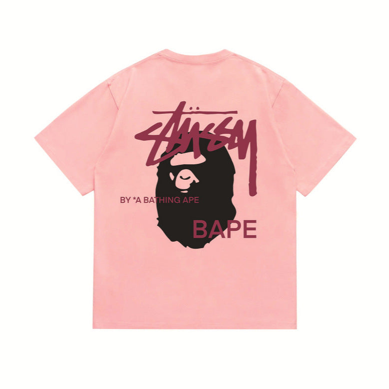 Stussy x Bape Ape Head Back Print Oversized Tee Streetwear Unisex