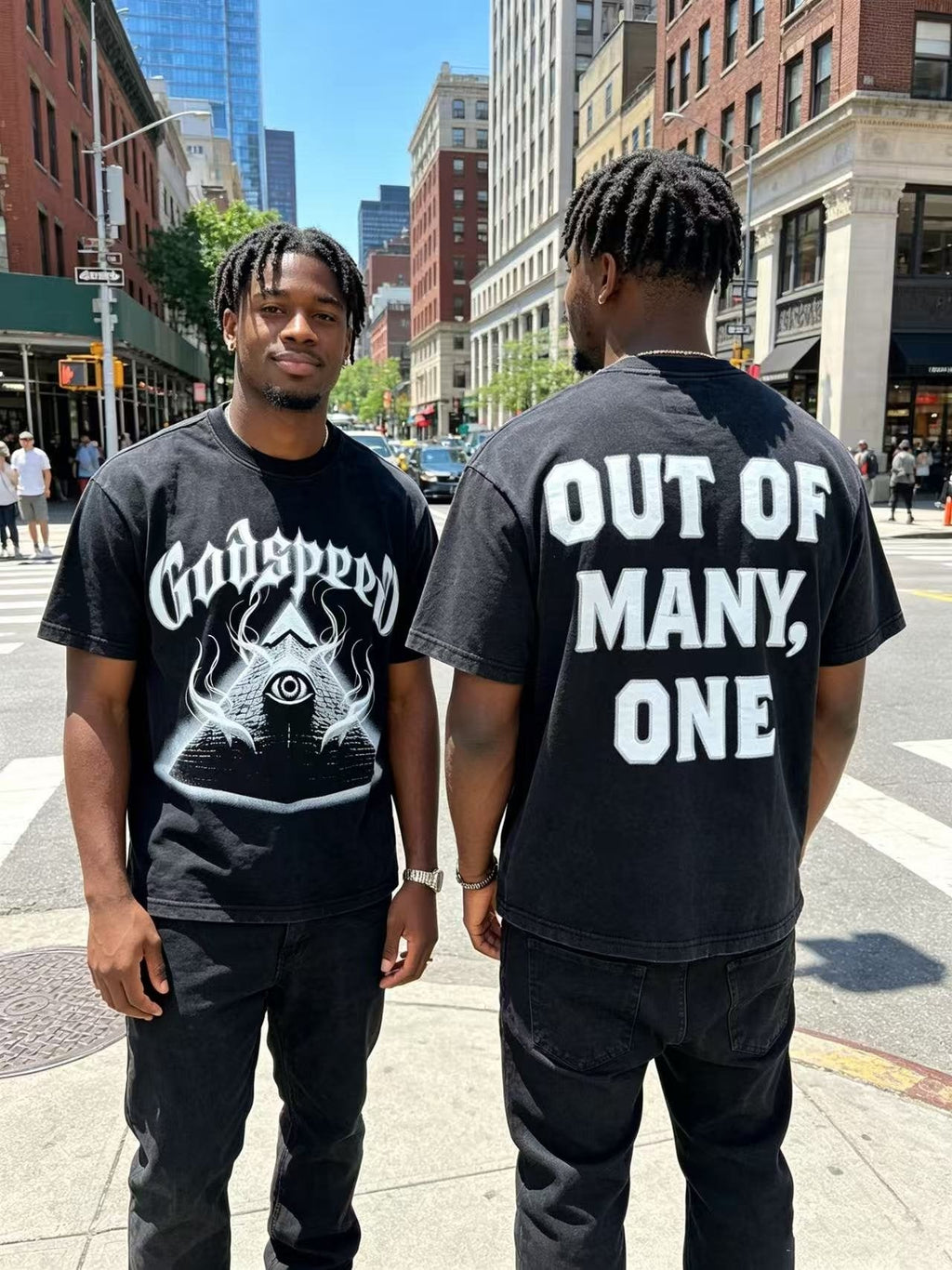 Godspeed Out of Many One Washed Black Graphic T-Shirt