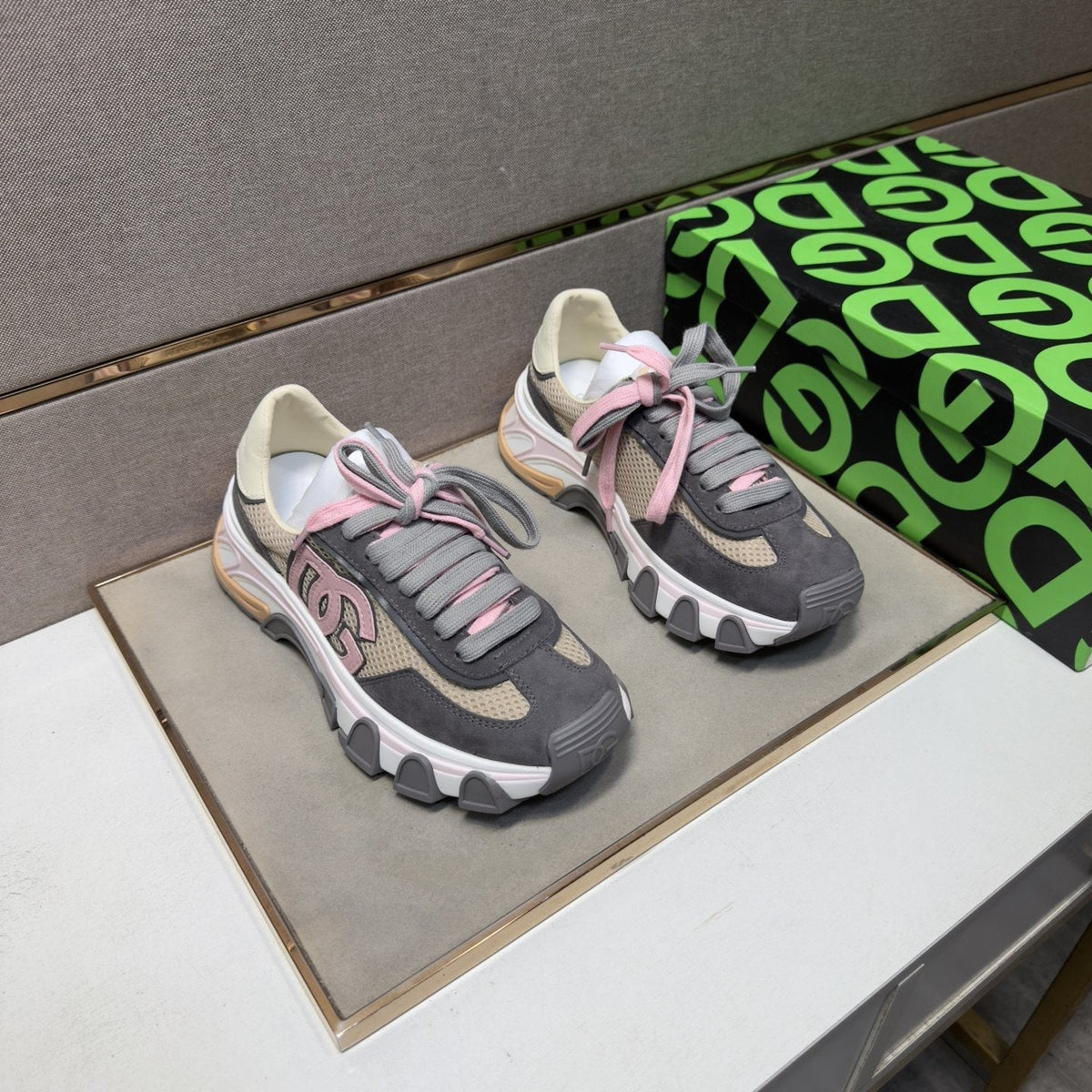 Dolce & Gabbana Gray, Cream and Pink Sneakers