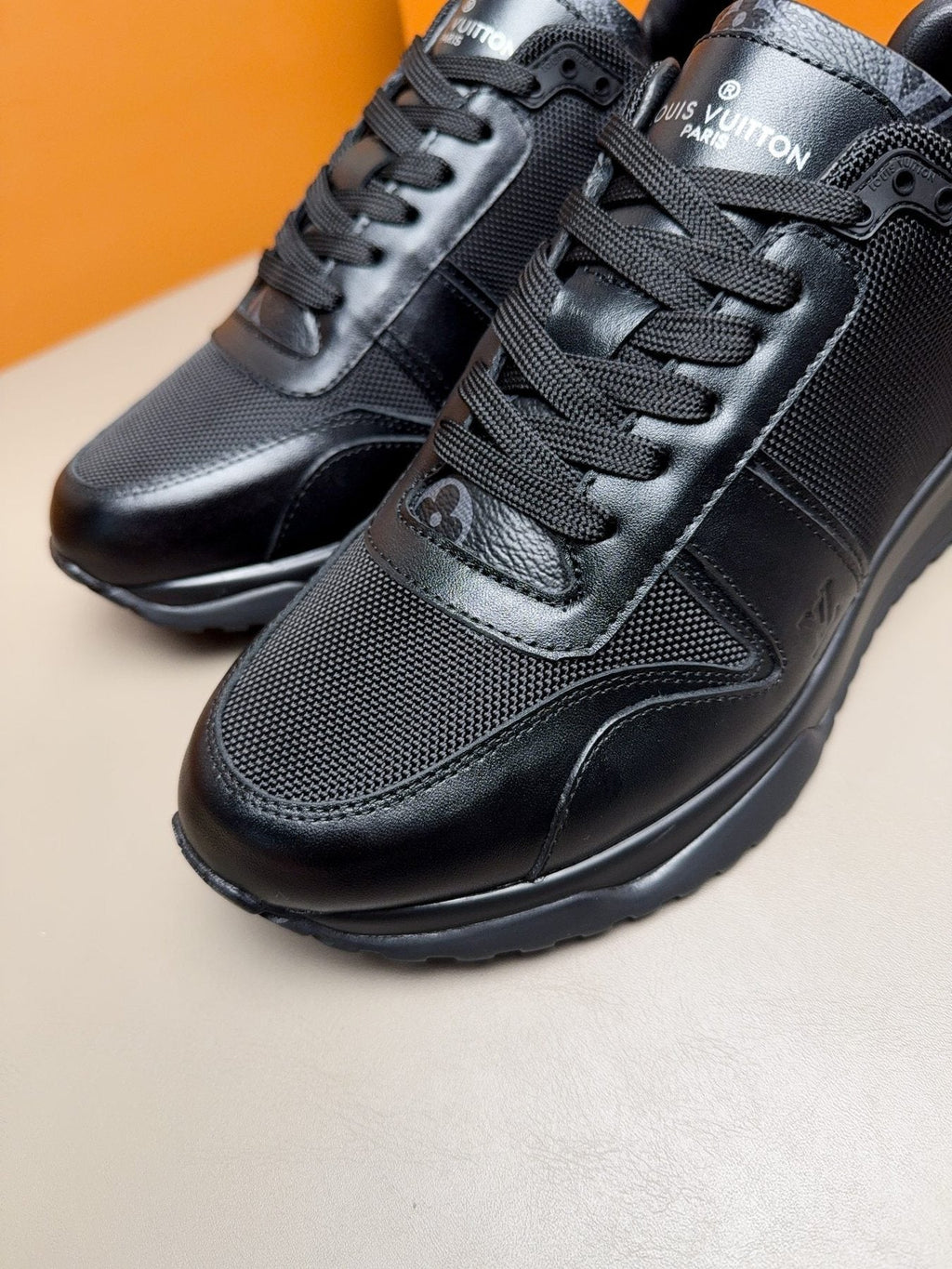 Louis Vuitton Black Leather & Mesh Sneakers