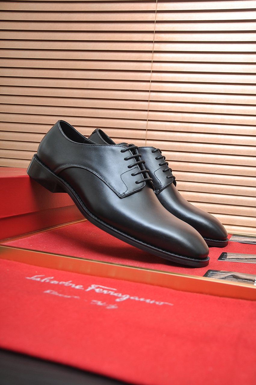 Ferragamo Black Lace-Up Dress Shoes