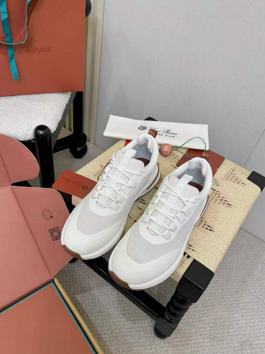 Loro Piana White and Gray Low-Top Sneakers