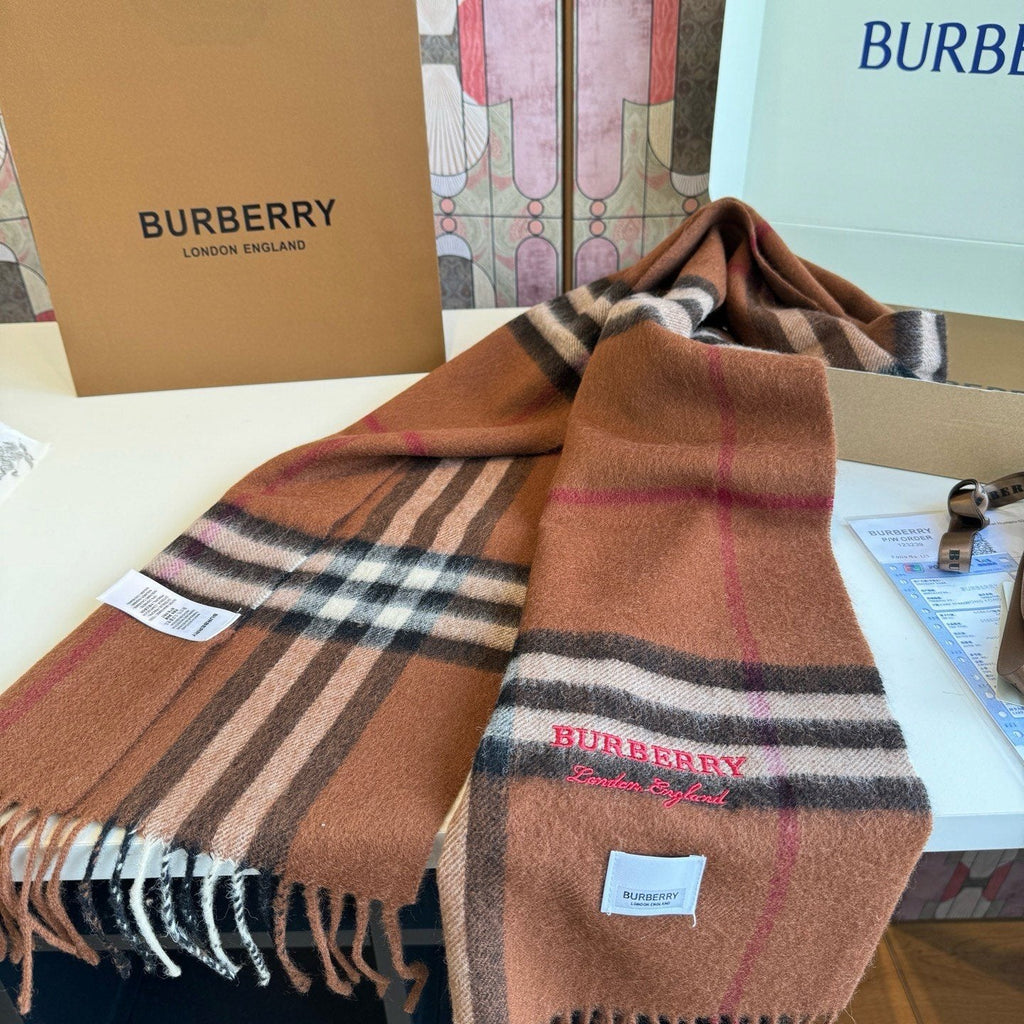 Burberry Brown Plaid Fringed Scarf