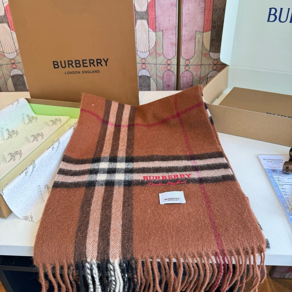 Burberry Brown Plaid Fringed Scarf