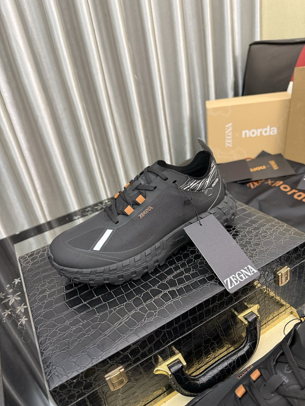 ZEGNA Black Trail Running Shoes with Orange Accents