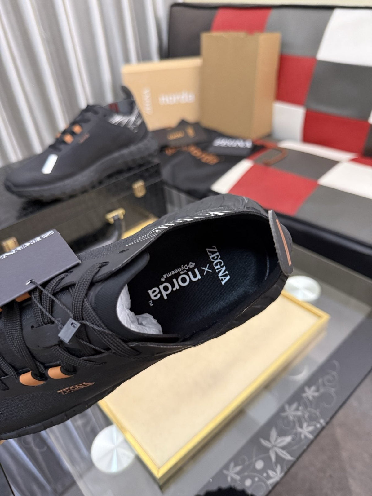 ZEGNA Black Trail Running Shoes with Orange Accents