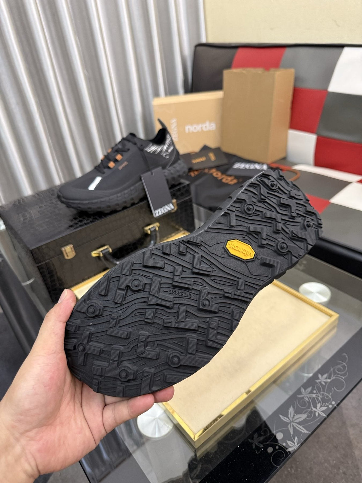ZEGNA Black Trail Running Shoes with Orange Accents