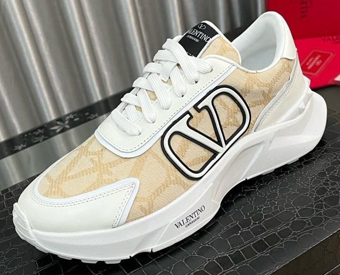 Valentino Cream and Beige V-Motif Sneakers