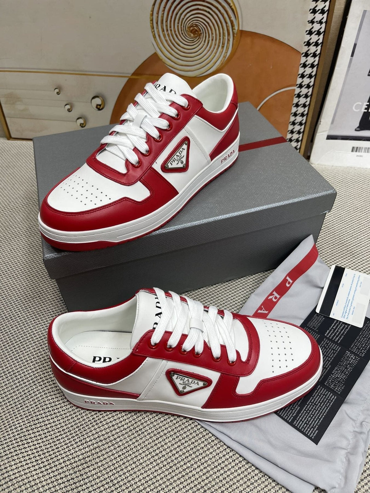 Prada Red and White Low-Top Sneakers