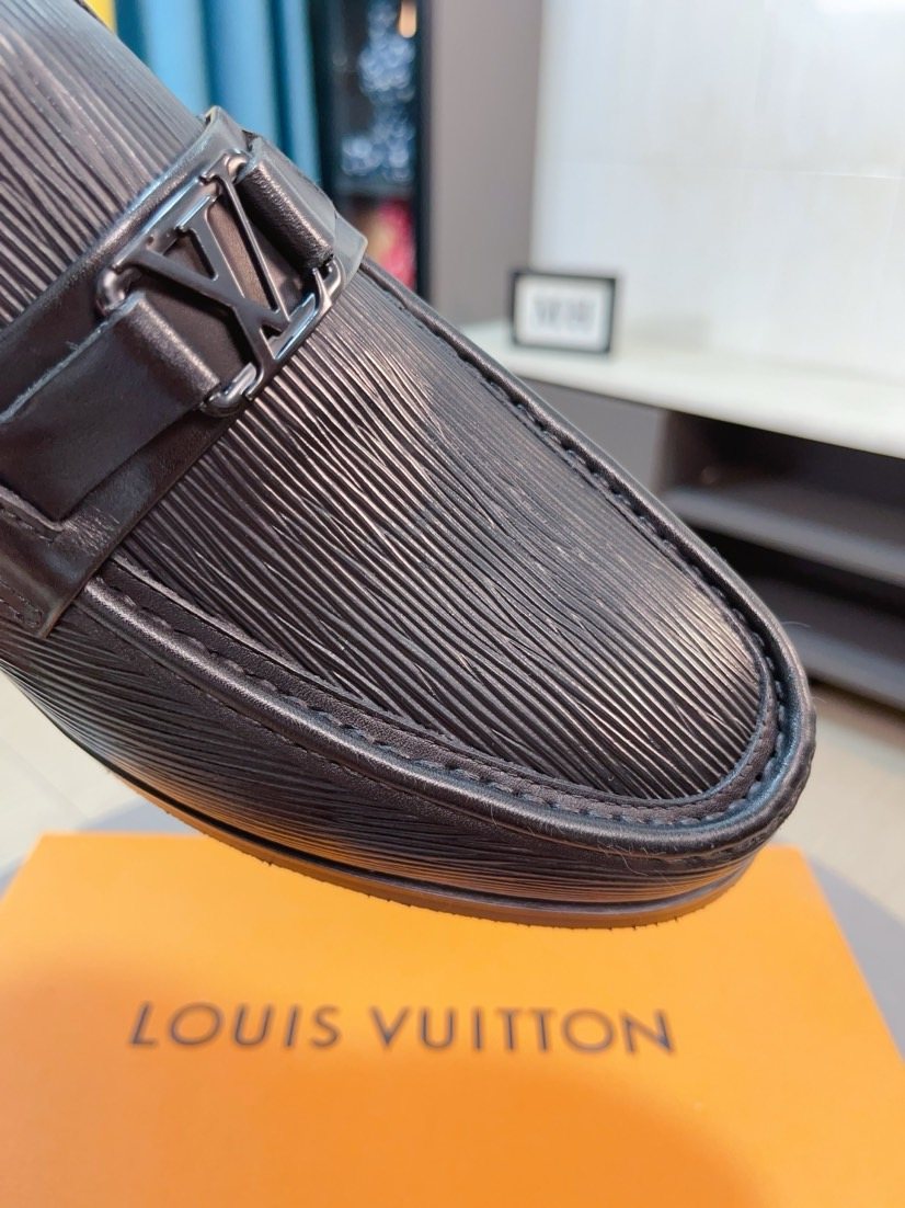 Louis Vuitton Black Textured Bar Slip-On Shoes
