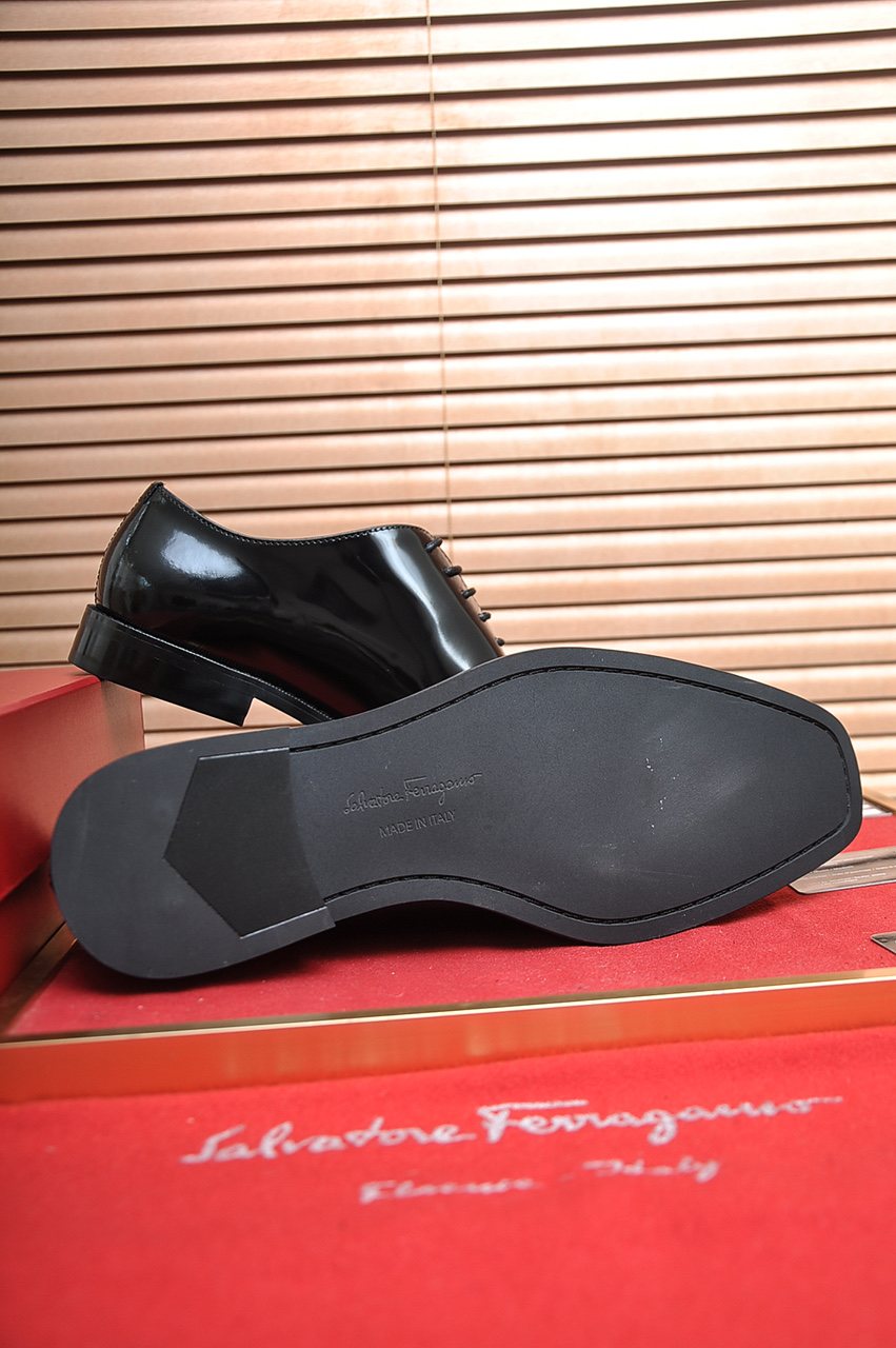 Ferragamo Black Lace-Up Dress Shoes