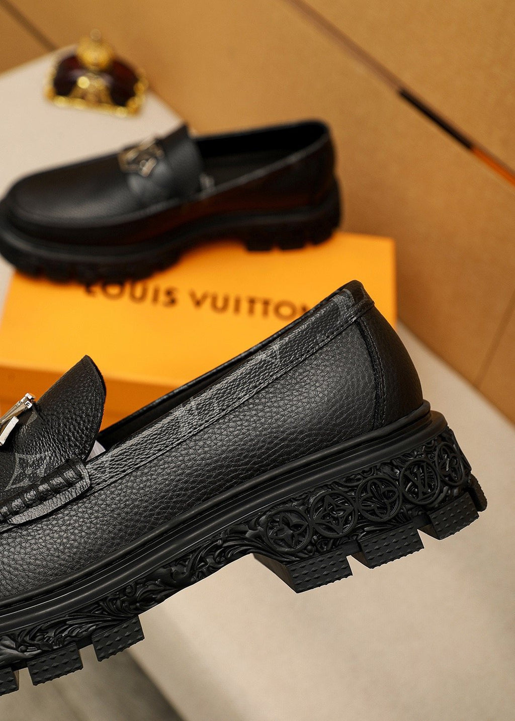 Louis Vuitton Black Textured Lug Sole Loafers