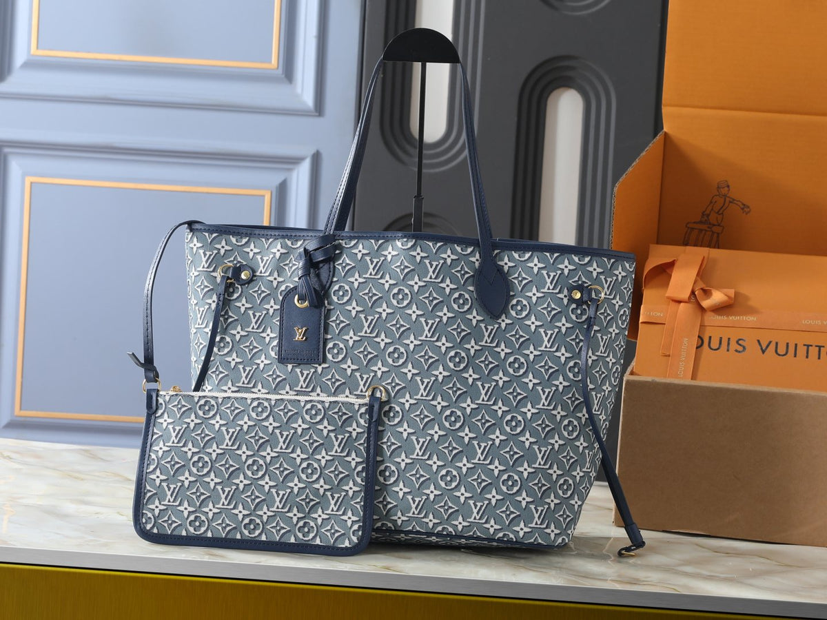 Louis Vuitton Neverfull MM Blue-Gray Tote Bag
